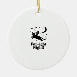 Halloween Zwarte Kat met Vleermuisvleugels Grafisc Keramisch Ornament