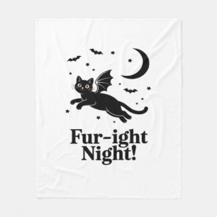 Halloween zwarte kat met vleermuisvleugels Graphic Fleece Deken