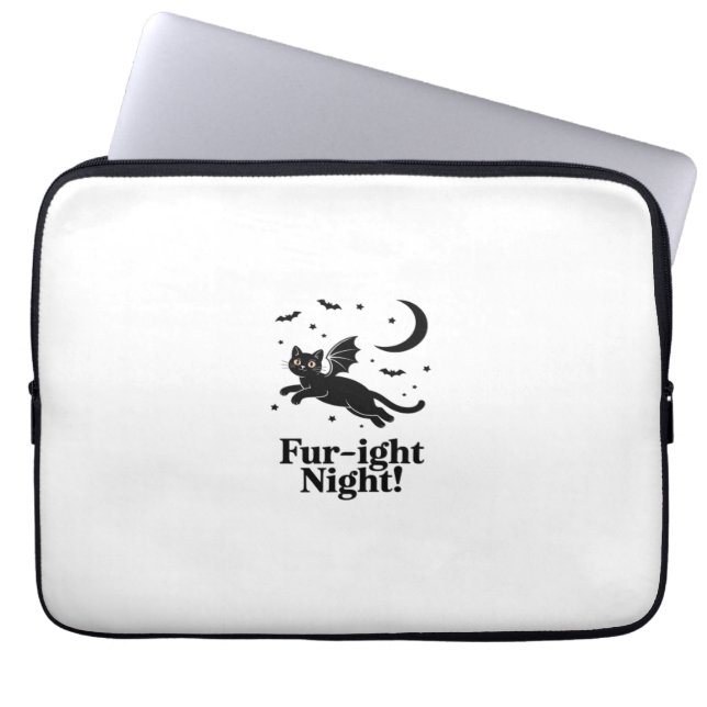 Halloween zwarte kat met vleermuisvleugels Graphic Laptop Sleeve (Voorkant)