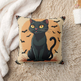 HALLOWEEN ZWARTE KAT MET VLEERMUIZEN KUSSEN