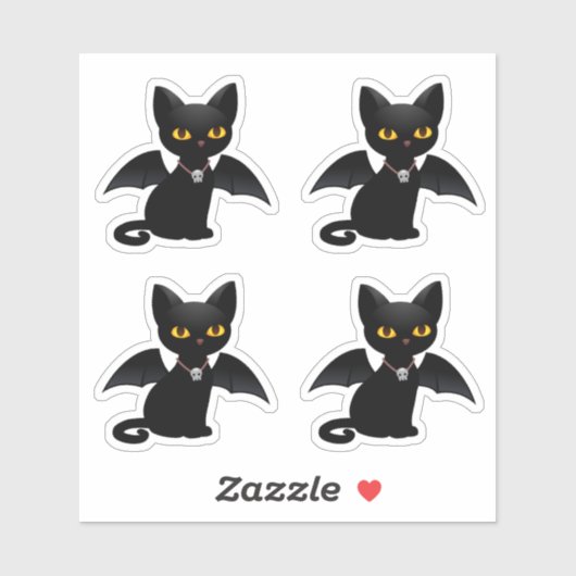 Halloween Zwarte Kat met Vleugels, Set van 4 Stick Sticker (Vel)