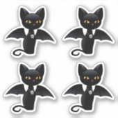 Halloween Zwarte Kat met Vleugels, Set van 4 Sticker (Voorkant)