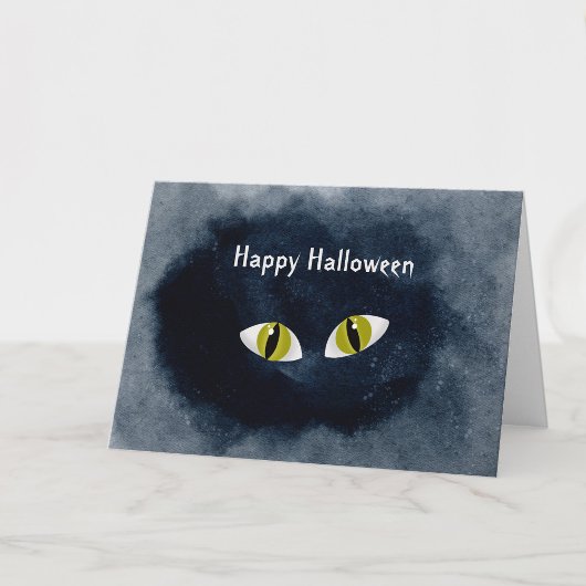 Halloween Zwarte Kat Ogen Waterverf Kaart