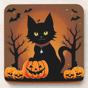 Halloween zwarte kat omringd door Jack-o'-Lanterns Bier Onderzetter