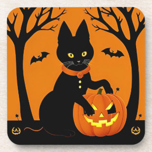 Halloween Zwarte Kat Omringd door Jack-o'-Lanterns Bier Onderzetter