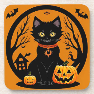 Halloween Zwarte Kat Omringd door Jack-o'-Lanterns Bier Onderzetter
