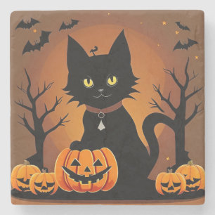 Halloween Zwarte Kat Omringd door Jack-o'-Lanterns Stenen Onderzetter