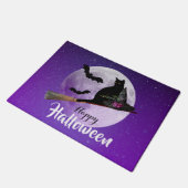Halloween Zwarte Kat op Bezem Volle Maan Deurmat (Schuin)