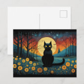 Halloween zwarte kat op de weide volle maan briefkaart (Voorkant / Achterkant)