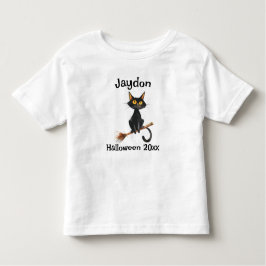 Halloween zwarte kat op een bezem personaliseren kinder shirts