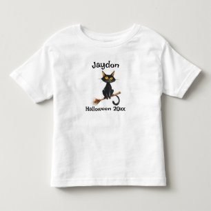 Halloween zwarte kat op een bezem personaliseren kinder shirts