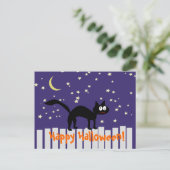 Halloween Zwarte Kat op Omheining Briefkaart (Staand voorkant)