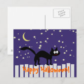 Halloween Zwarte Kat op Omheining Briefkaart (Voorkant / Achterkant)