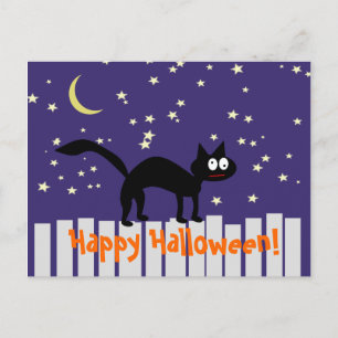 Halloween Zwarte Kat op Omheining Briefkaart