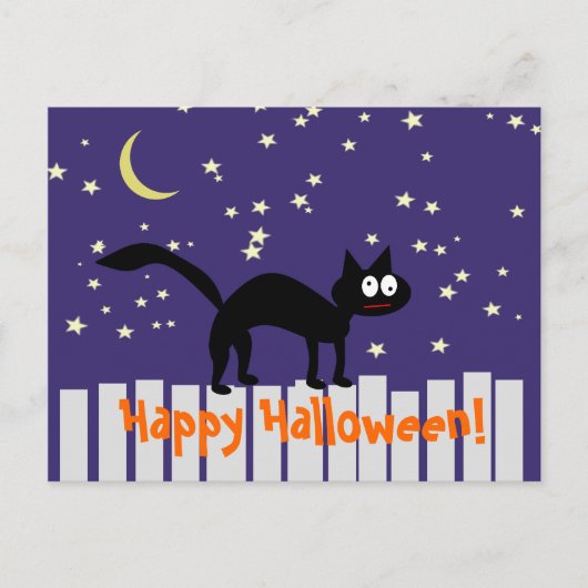 Halloween Zwarte Kat op Omheining Briefkaart (Voorkant)