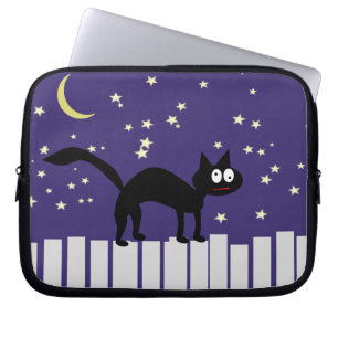 Halloween Zwarte Kat op Omheining Laptop Sleeve