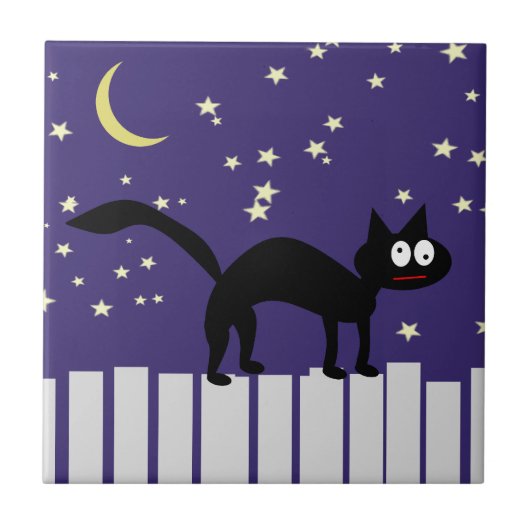 Halloween Zwarte Kat op Omheining Tegeltje (Voorkant)