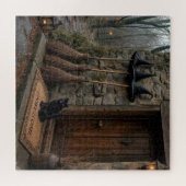 Halloween Zwarte Kat op Ongewenste Deurmat Legpuzzel (Horizontaal)