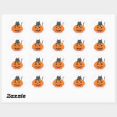 Halloween zwarte kat op pompoen jack of lantaarn s ronde sticker (Vel)