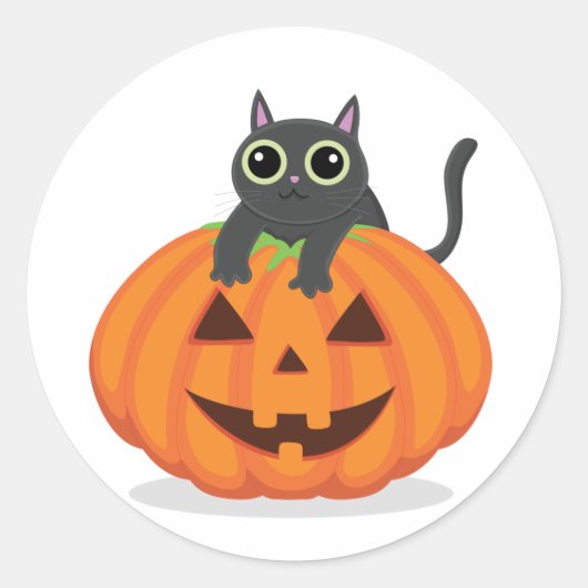 Halloween zwarte kat op pompoen jack of lantaarn s ronde sticker (Voorkant)