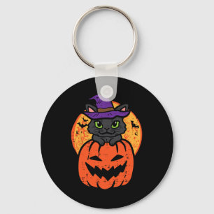 Halloween zwarte kat op pompoen kostuum vrouwen me sleutelhanger