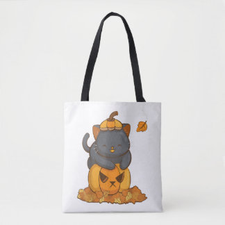 Halloween Zwarte Kat op Pompoen met Herfst Tote Bag