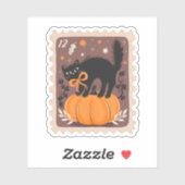  Halloween Zwarte Kat op Pompoen Stamp Sticker (Vel)
