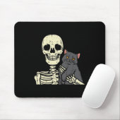 Halloween zwarte kat op skelet schouder kostuum W Muismat (Met muis)
