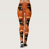 Halloween Zwarte Kat Oranje Patroon Leggings (Achterkant)