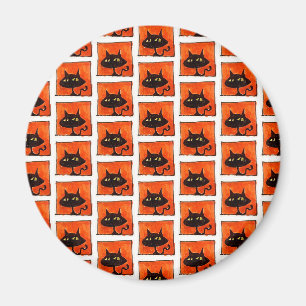 Halloween Zwarte Kat Oranje Vierkanten Cartoon Magneet