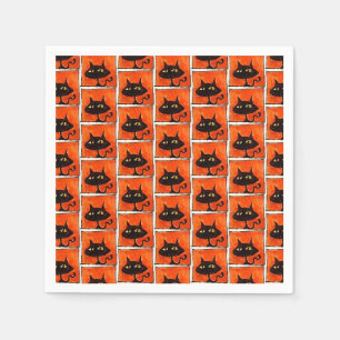 Halloween Zwarte Kat Oranje Vierkanten Cartoon Servet