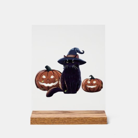 Halloween zwarte kat Oversized T-Shirt Acryl Bord (Voorkant)
