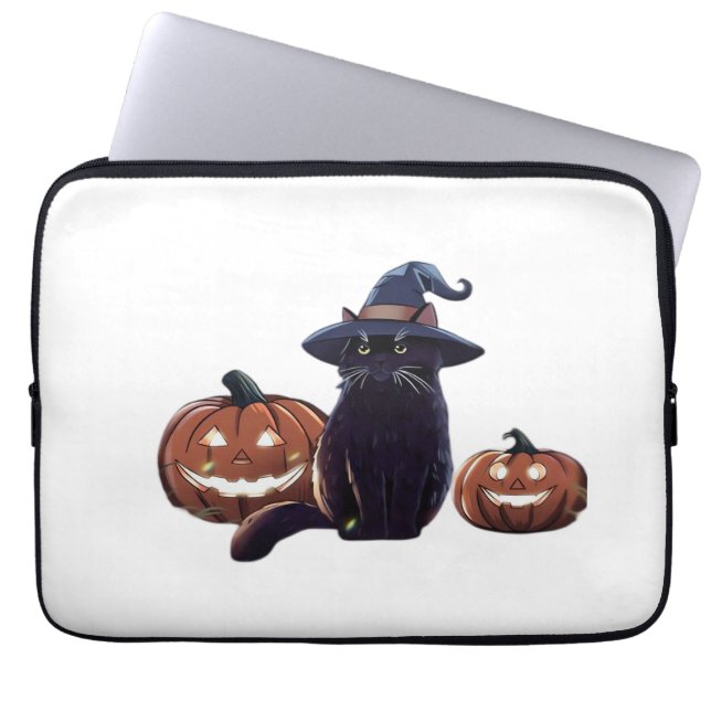 Halloween zwarte kat Oversized T-Shirt Laptop Sleeve (Voorkant)