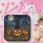 Halloween Zwarte Kat Papieren Bordje (Feest)