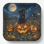 Halloween Zwarte Kat Papieren Bordje (Voorkant)