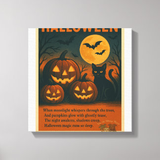 Halloween Zwarte Kat & Pomp Uitgerekt Canvas Print