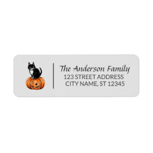 Halloween Zwarte Kat Pompoen Custom Familienaam Etiket