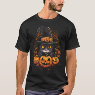 Halloween Zwarte Kat Pompoen Heks Hoed Kostuum Ond T-shirt