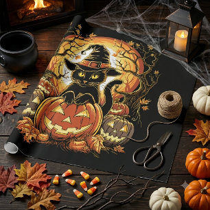 Halloween Zwarte Kat Pompoen Heks Kat Griezelen Cadeaupapier