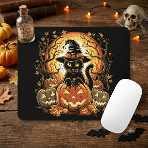 Halloween Zwarte Kat Pompoen Heks Kat Griezelen Muismat