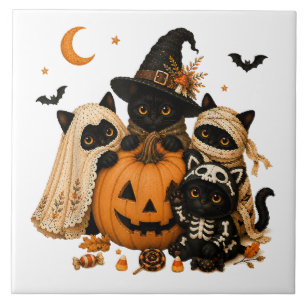 Halloween Zwarte Kat Pompoen Heks Tegeltje