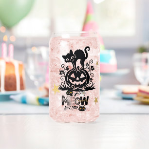 Halloween Zwarte Kat & Pompoen IJs Koffie Blikvorm Glas
