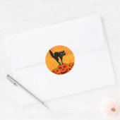 Halloween Zwarte Kat Pompoen Jack O' Lantern Ronde Sticker (Envelop)