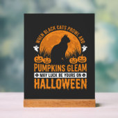 Halloween Zwarte Kat Pompoen Maan Ontwerp_1 Acryl Bord (Neutraal)