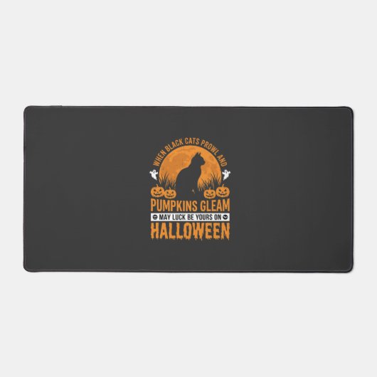 Halloween Zwarte Kat Pompoen Maan Ontwerp_1 Bureaumat (Voorkant)
