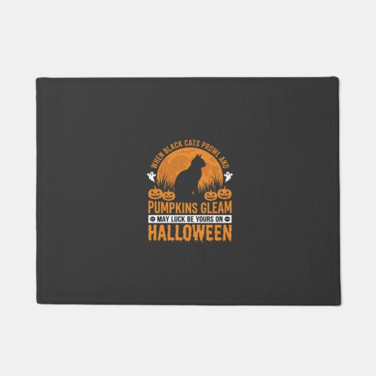 Halloween Zwarte Kat Pompoen Maan Ontwerp_1 Deurmat (Voorkant)