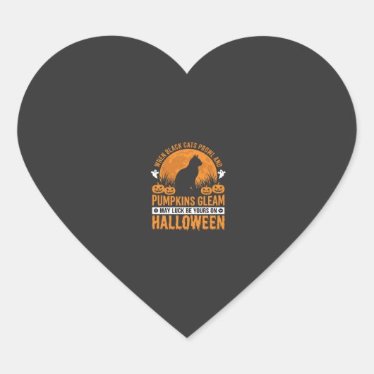 Halloween Zwarte Kat Pompoen Maan Ontwerp_1 Hart Sticker (Voorkant)