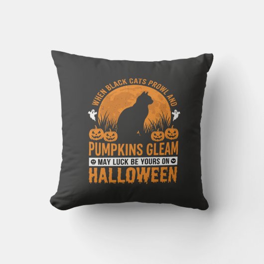 Halloween Zwarte Kat Pompoen Maan Ontwerp_1 Kussen (Voorkant)