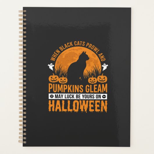 Halloween Zwarte Kat Pompoen Maan Ontwerp_1 Planner (Voorkant)
