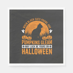 Halloween Zwarte Kat Pompoen Maan Ontwerp_1 Servet